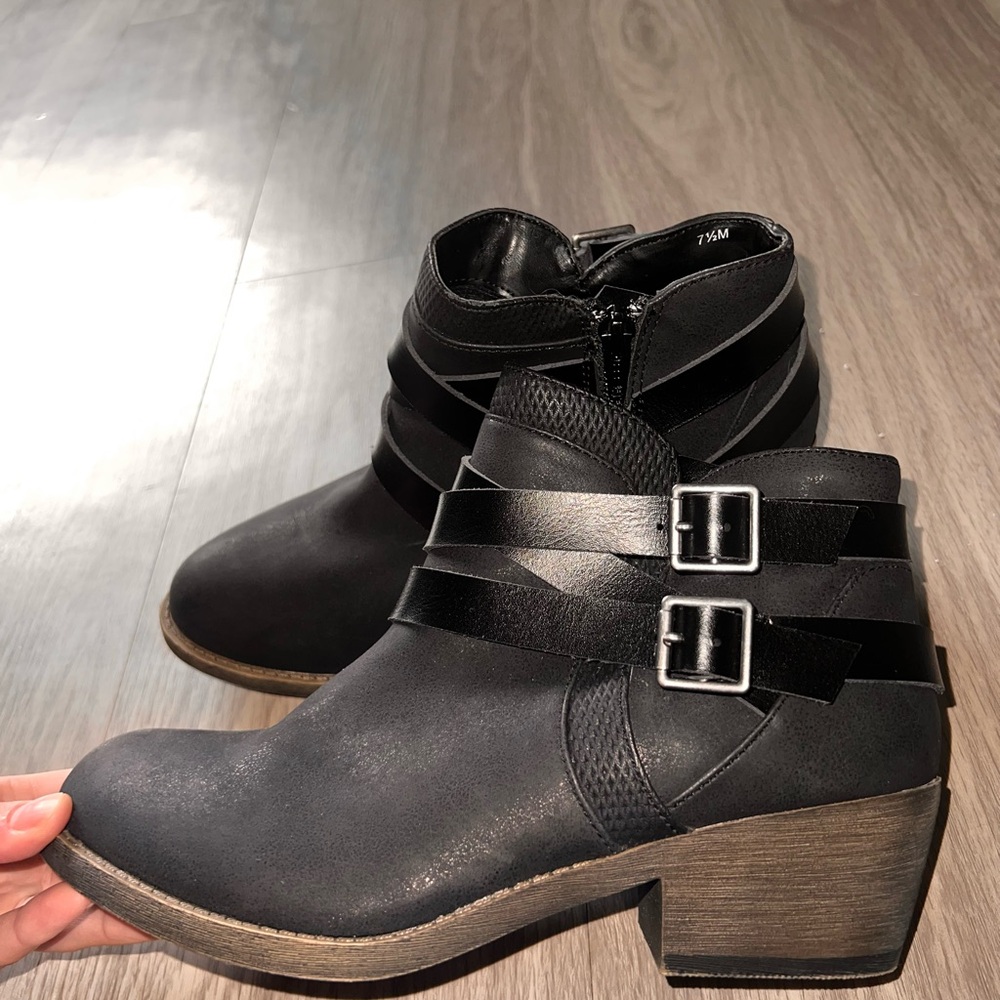 Kohl's Black Ankle Booties with Buckle Straps